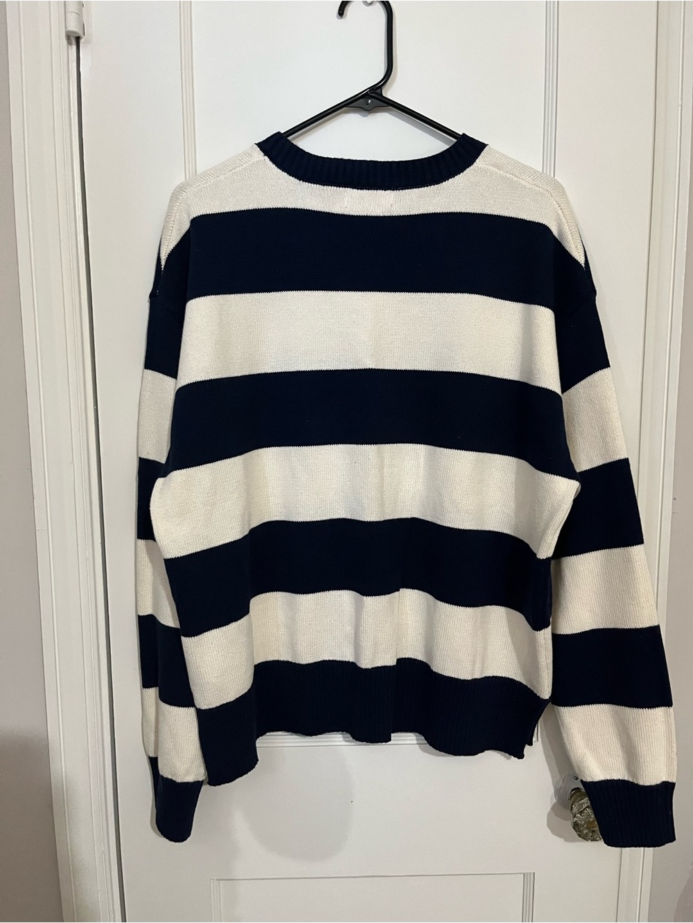 Edikted Navy & Cream Wide-Stripe Crewneck Sweater